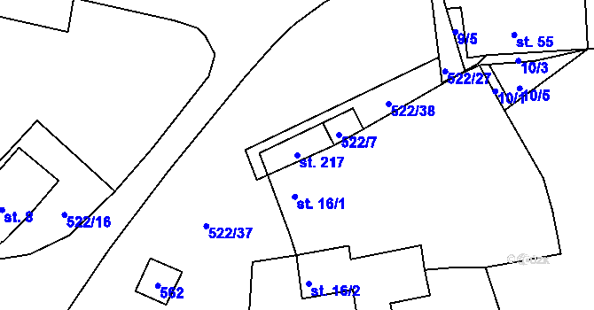 Parcela st. 217 v KÚ Šumavské Hoštice, Katastrální mapa