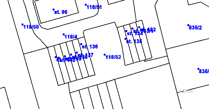 Parcela st. 118/52 v KÚ Šumavské Hoštice, Katastrální mapa