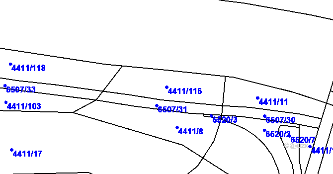 Parcela st. 4411/116 v KÚ Šumice u Uherského Brodu, Katastrální mapa