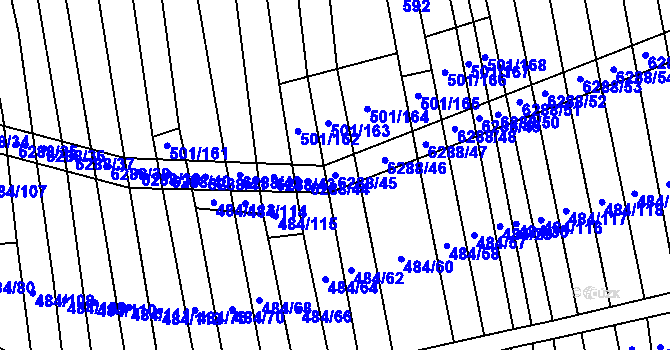 Parcela st. 6288/45 v KÚ Šumice u Uherského Brodu, Katastrální mapa
