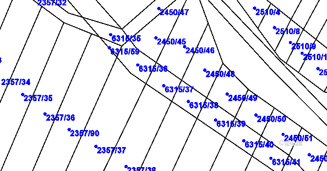 Parcela st. 6315/37 v KÚ Šumice u Uherského Brodu, Katastrální mapa