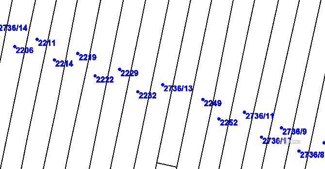 Parcela st. 2736/13 v KÚ Šumice u Uherského Brodu, Katastrální mapa