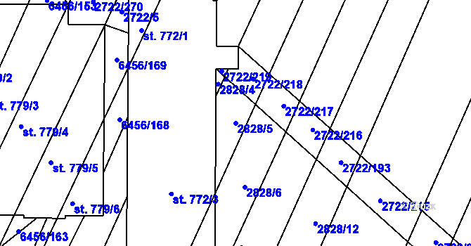 Parcela st. 2828/5 v KÚ Šumice u Uherského Brodu, Katastrální mapa