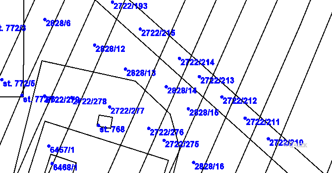 Parcela st. 2828/14 v KÚ Šumice u Uherského Brodu, Katastrální mapa
