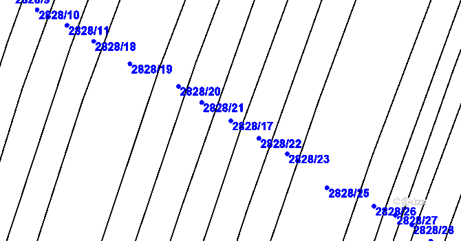 Parcela st. 2828/17 v KÚ Šumice u Uherského Brodu, Katastrální mapa