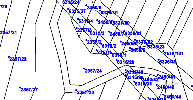 Parcela st. 2357/1 v KÚ Šumice u Uherského Brodu, Katastrální mapa
