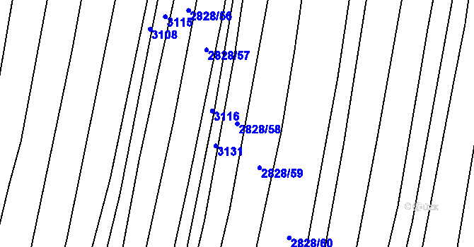 Parcela st. 2828/58 v KÚ Šumice u Uherského Brodu, Katastrální mapa