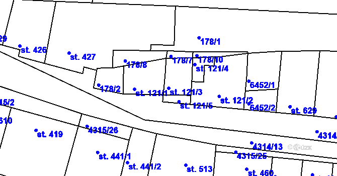 Parcela st. 121/3 v KÚ Šumice u Uherského Brodu, Katastrální mapa