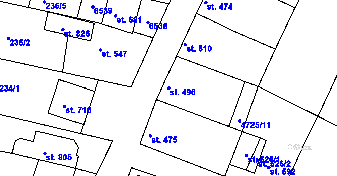 Parcela st. 496 v KÚ Šumice u Uherského Brodu, Katastrální mapa