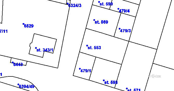Parcela st. 553 v KÚ Šumice u Uherského Brodu, Katastrální mapa