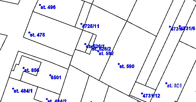 Parcela st. 592 v KÚ Šumice u Uherského Brodu, Katastrální mapa
