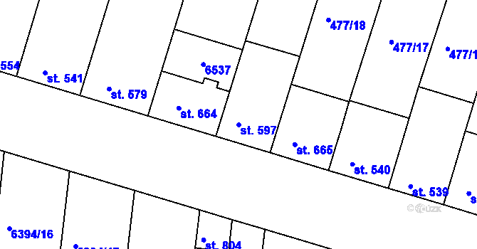 Parcela st. 597 v KÚ Šumice u Uherského Brodu, Katastrální mapa