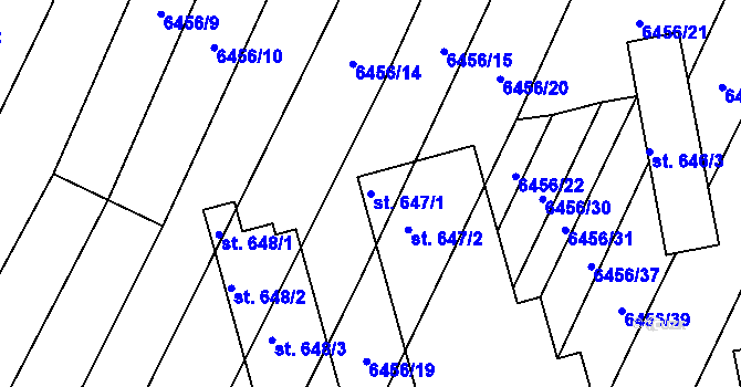 Parcela st. 647/1 v KÚ Šumice u Uherského Brodu, Katastrální mapa