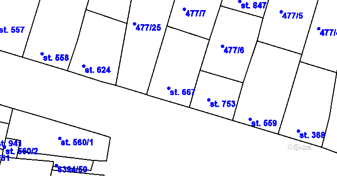 Parcela st. 667 v KÚ Šumice u Uherského Brodu, Katastrální mapa