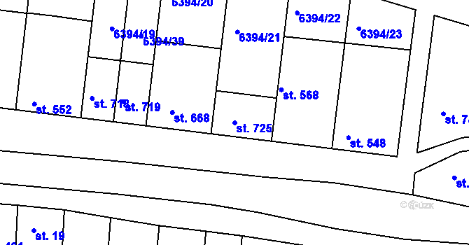 Parcela st. 725 v KÚ Šumice u Uherského Brodu, Katastrální mapa