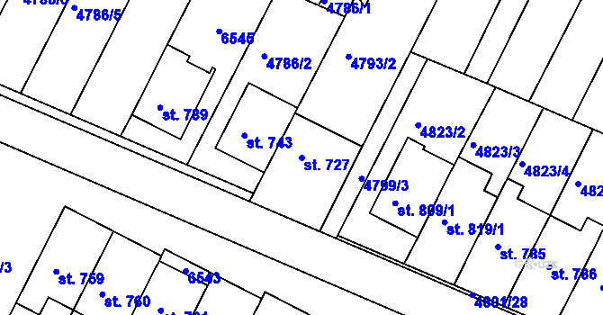 Parcela st. 727 v KÚ Šumice u Uherského Brodu, Katastrální mapa