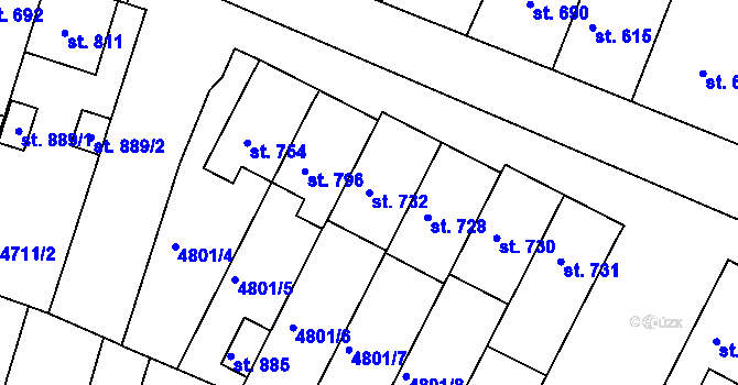 Parcela st. 732 v KÚ Šumice u Uherského Brodu, Katastrální mapa