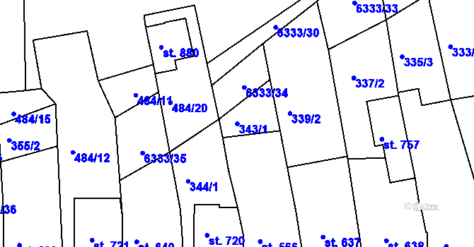 Parcela st. 343/1 v KÚ Šumice u Uherského Brodu, Katastrální mapa