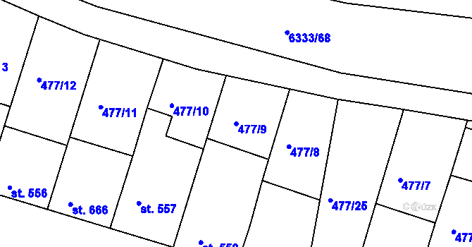 Parcela st. 477/9 v KÚ Šumice u Uherského Brodu, Katastrální mapa