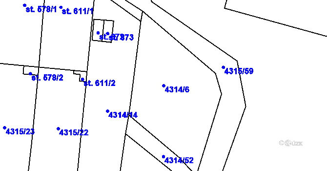 Parcela st. 4314/6 v KÚ Šumice u Uherského Brodu, Katastrální mapa