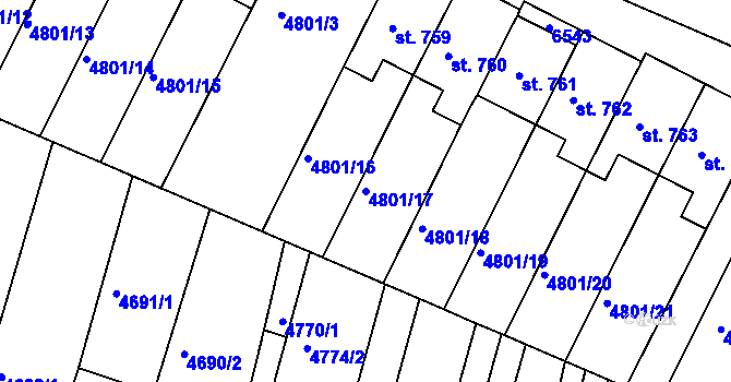 Parcela st. 4801/17 v KÚ Šumice u Uherského Brodu, Katastrální mapa
