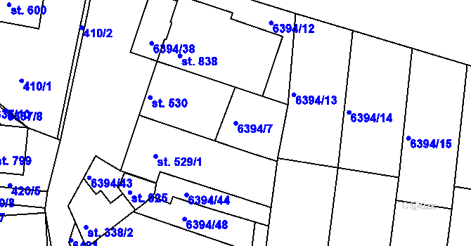 Parcela st. 6394/7 v KÚ Šumice u Uherského Brodu, Katastrální mapa