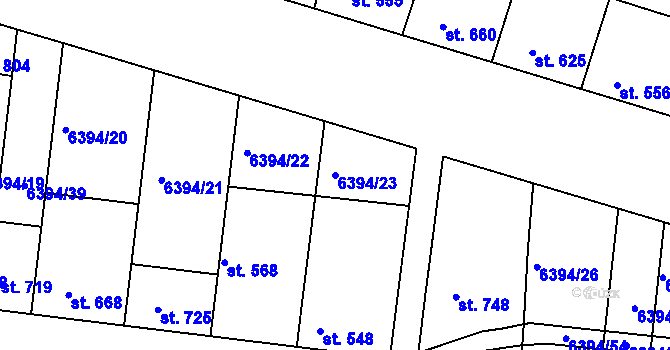 Parcela st. 6394/23 v KÚ Šumice u Uherského Brodu, Katastrální mapa