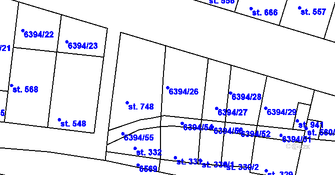 Parcela st. 6394/26 v KÚ Šumice u Uherského Brodu, Katastrální mapa