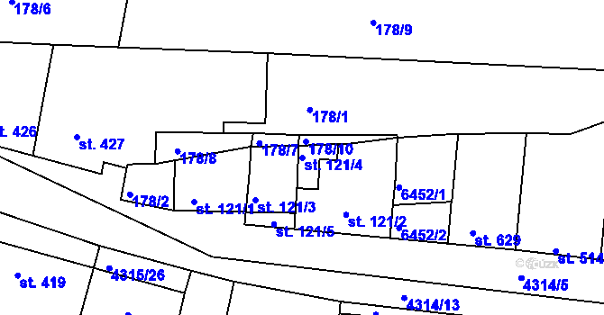 Parcela st. 121/4 v KÚ Šumice u Uherského Brodu, Katastrální mapa