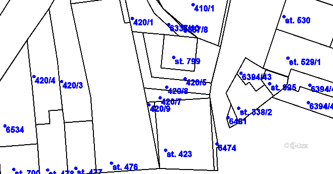 Parcela st. 420/8 v KÚ Šumice u Uherského Brodu, Katastrální mapa