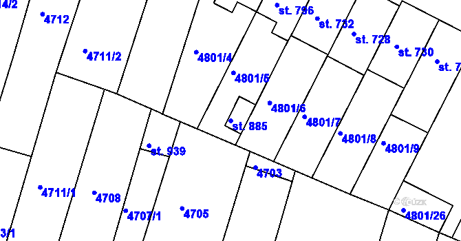 Parcela st. 885 v KÚ Šumice u Uherského Brodu, Katastrální mapa