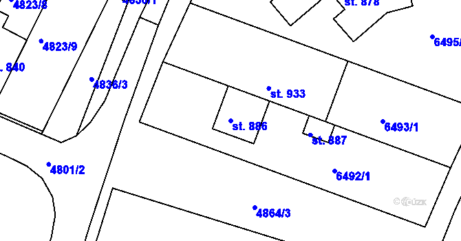 Parcela st. 886 v KÚ Šumice u Uherského Brodu, Katastrální mapa