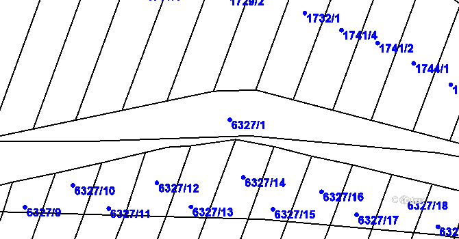 Parcela st. 6327/1 v KÚ Šumice u Uherského Brodu, Katastrální mapa