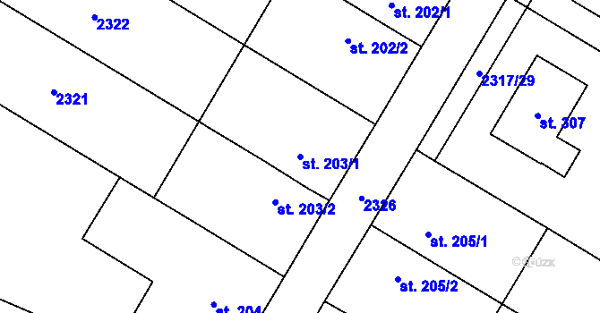 Parcela st. 203/1 v KÚ Šumice, Katastrální mapa