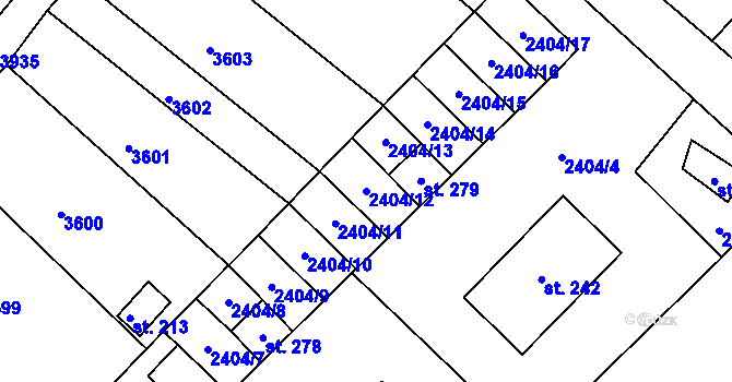Parcela st. 2404/12 v KÚ Šumice, Katastrální mapa
