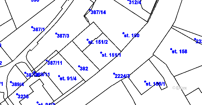 Parcela st. 151/1 v KÚ Šumperk, Katastrální mapa