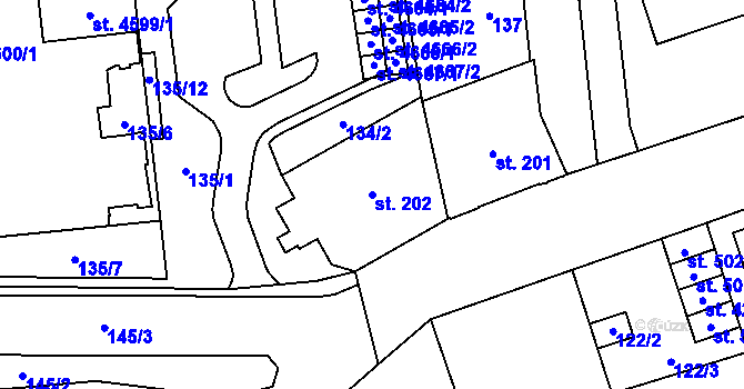 Parcela st. 202 v KÚ Šumperk, Katastrální mapa