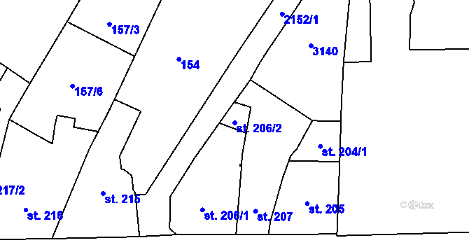 Parcela st. 206/2 v KÚ Šumperk, Katastrální mapa
