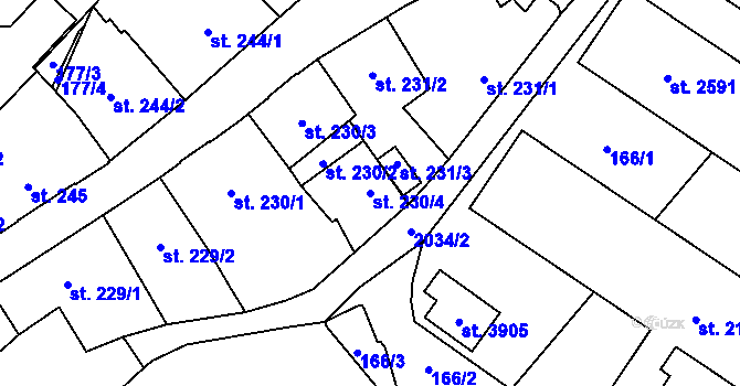 Parcela st. 230/4 v KÚ Šumperk, Katastrální mapa