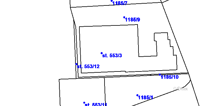 Parcela st. 553/3 v KÚ Šumperk, Katastrální mapa