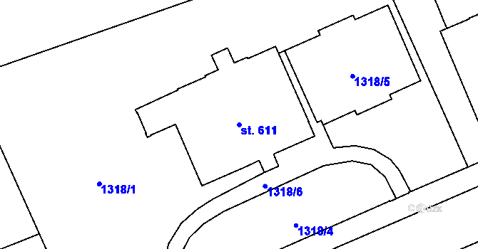 Parcela st. 611 v KÚ Šumperk, Katastrální mapa