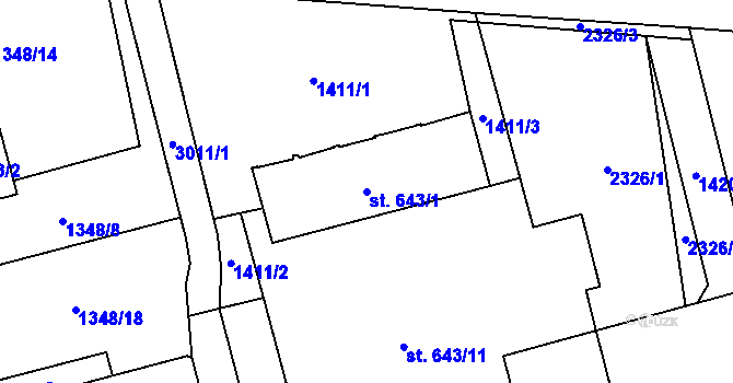 Parcela st. 643/1 v KÚ Šumperk, Katastrální mapa