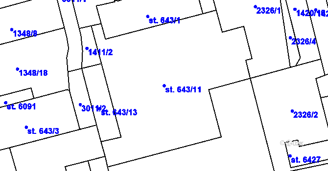Parcela st. 643/11 v KÚ Šumperk, Katastrální mapa
