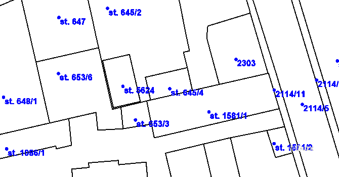 Parcela st. 645/4 v KÚ Šumperk, Katastrální mapa