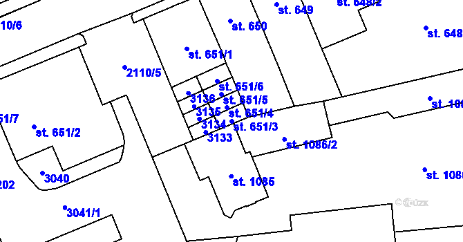 Parcela st. 651/3 v KÚ Šumperk, Katastrální mapa