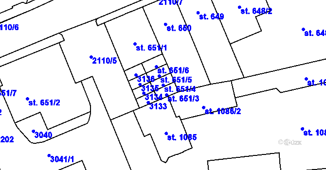 Parcela st. 651/4 v KÚ Šumperk, Katastrální mapa