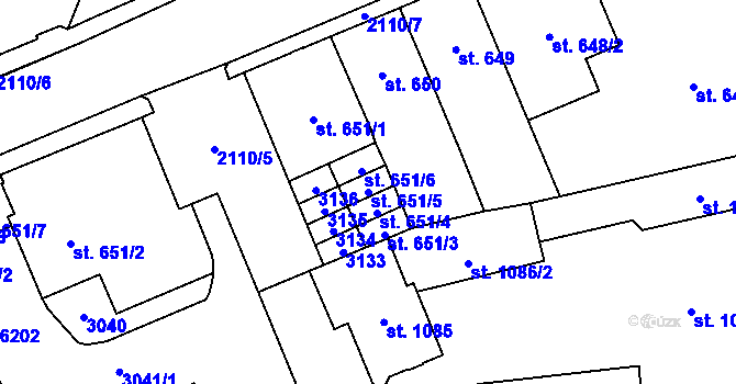 Parcela st. 651/5 v KÚ Šumperk, Katastrální mapa