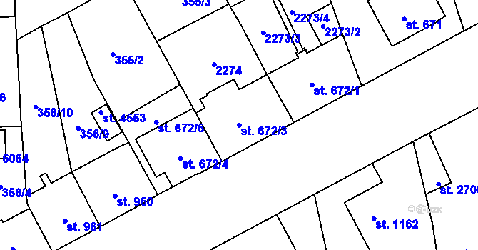 Parcela st. 672/3 v KÚ Šumperk, Katastrální mapa