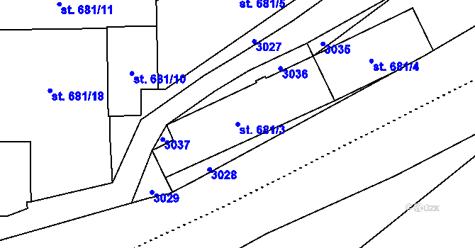 Parcela st. 681/3 v KÚ Šumperk, Katastrální mapa