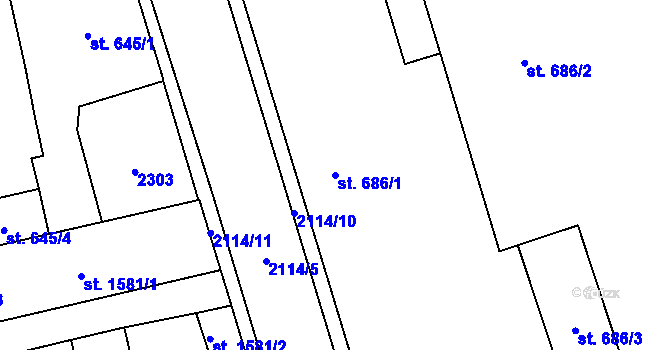 Parcela st. 686/1 v KÚ Šumperk, Katastrální mapa